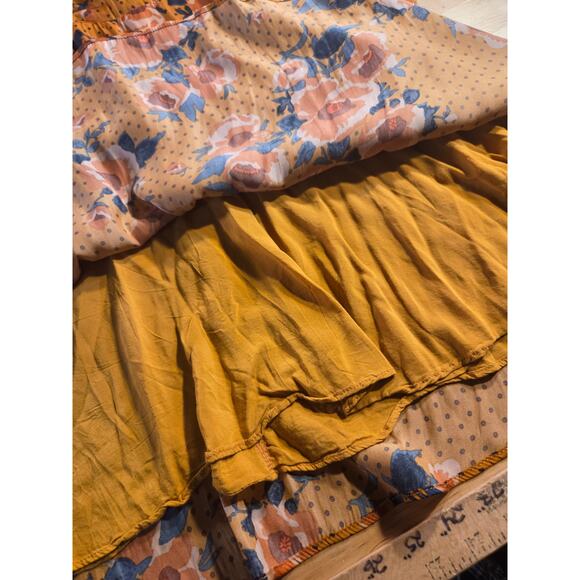 Free People Mustard Yellow Floral Long Sleeve Knee Length Dress Size 4 Elastic - Picture 4 of 15